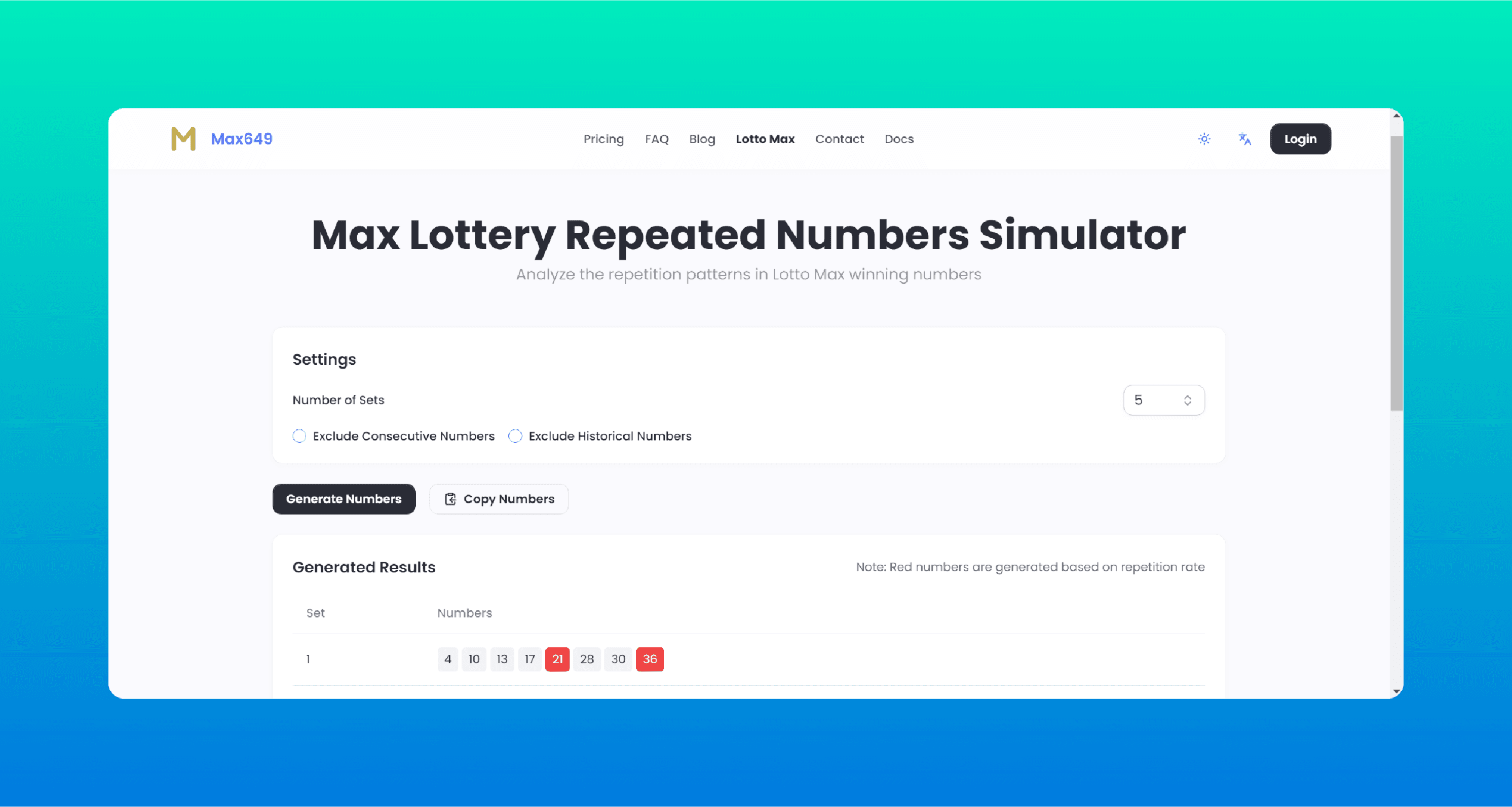 Max Lottery Number Repeater Simulator Launched